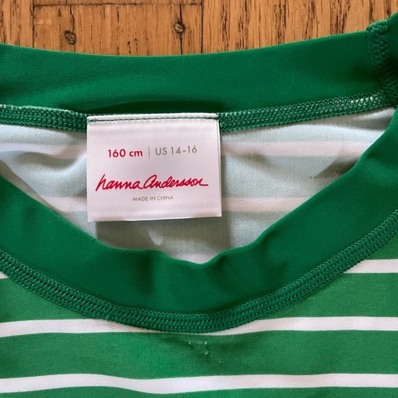 Hanna Andersson Green and White Striped UV rash guard swim shirt - Picture 2 of 3